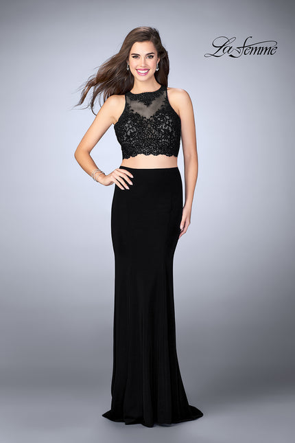 Picture of: Two Piece Beaded Lace Prom Dress with Jersey Skirt in Black, Style: 23908, Detail Picture 1