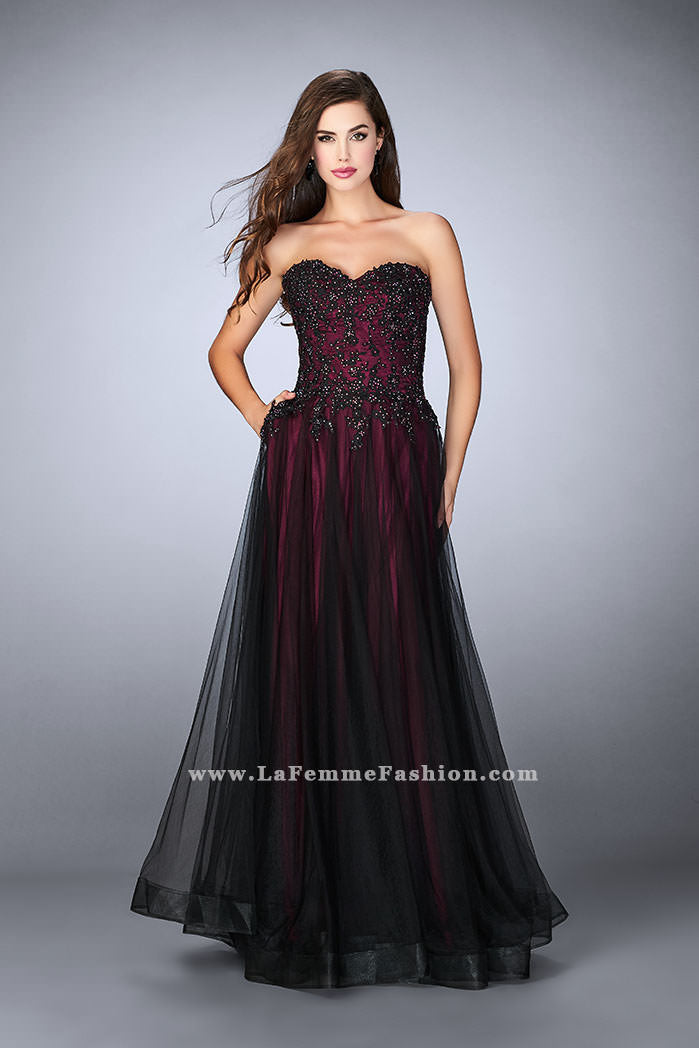 Picture of: Tulle A-line Dress with Beaded Lace Bodice in Red, Style: 23920, Main Picture