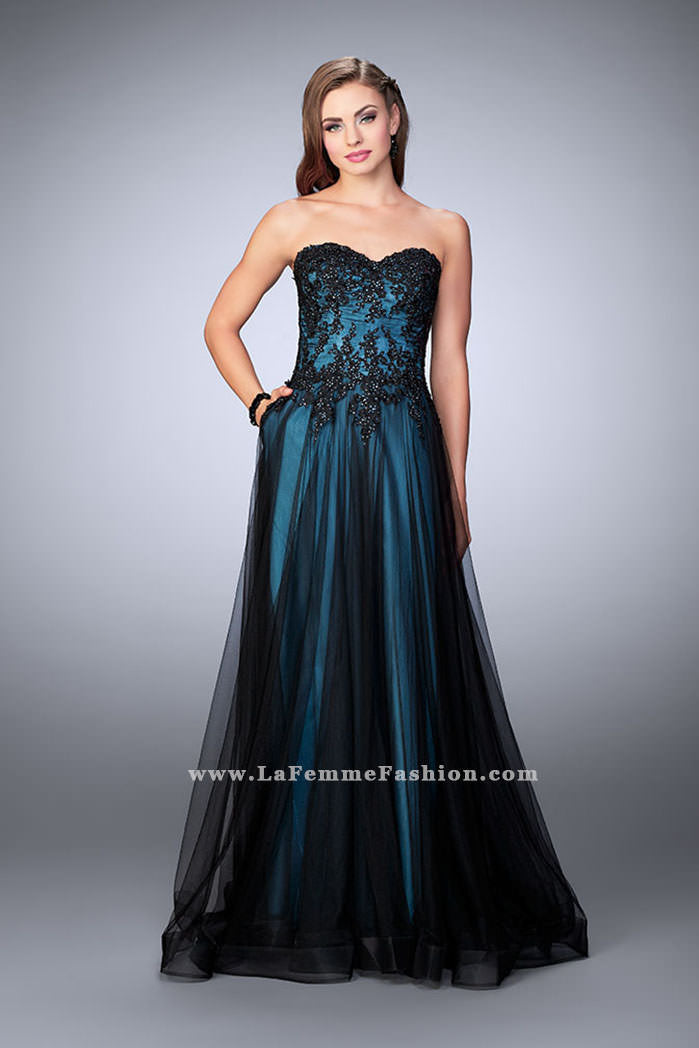 Picture of: Tulle A-line Dress with Beaded Lace Bodice in Blue, Style: 23920, Detail Picture 1