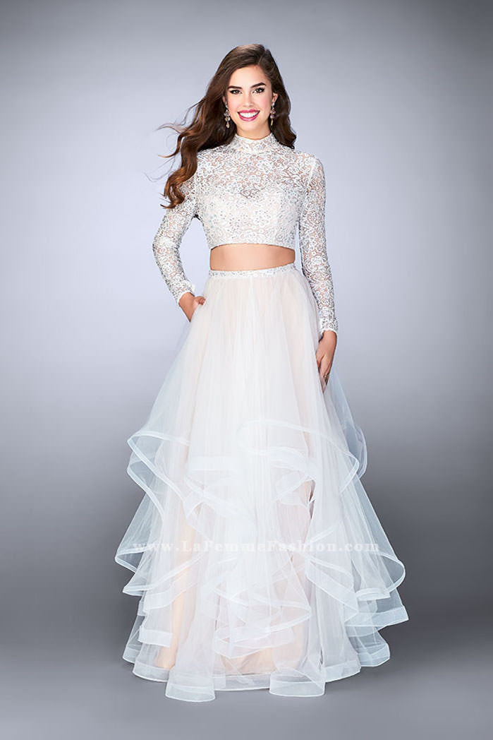 Picture of: Long Sleeve Two Piece Prom Dress with Pockets in White, Style: 23924, Main Picture