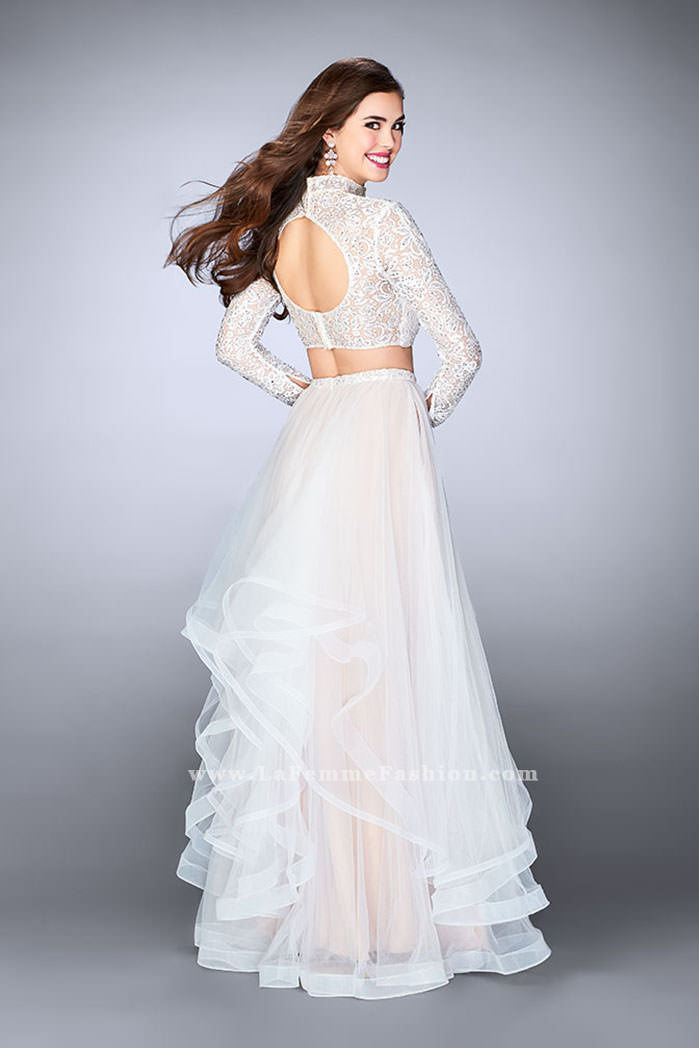 Picture of: Long Sleeve Two Piece Prom Dress with Pockets in White, Style: 23924, Back Picture