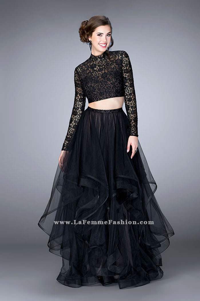 Picture of: Long Sleeve Two Piece Prom Dress with Pockets in Black, Style: 23924, Detail Picture 2