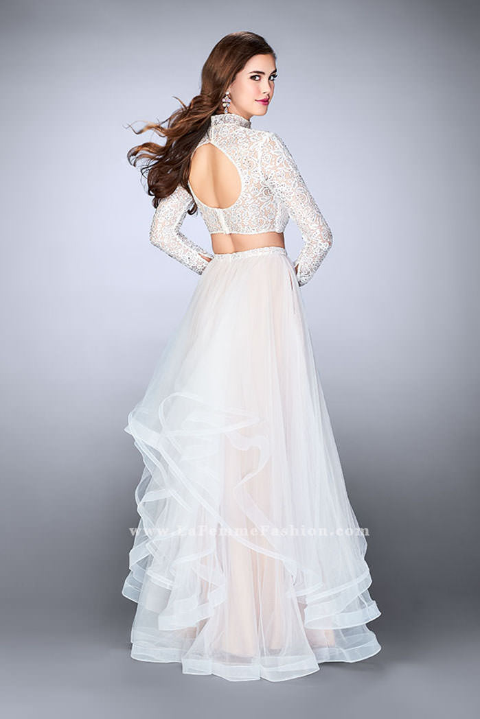 Picture of: Long Sleeve Two Piece Prom Dress with Pockets in White, Style: 23924, Detail Picture 4