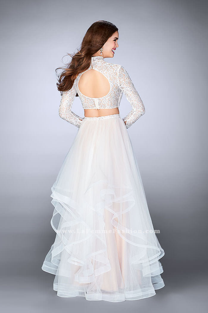 Picture of: Long Sleeve Two Piece Prom Dress with Pockets in White, Style: 23924, Detail Picture 5