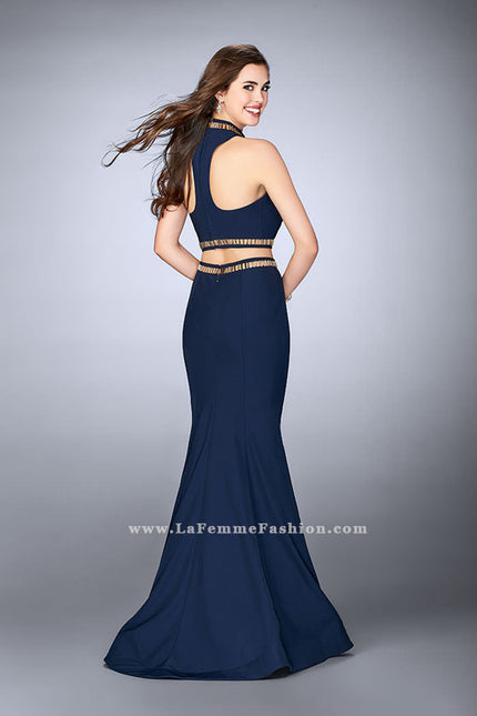 Picture of: Prom Dress with High Collar and Mermaid Skirt in Blue, Style: 23932, Back Picture