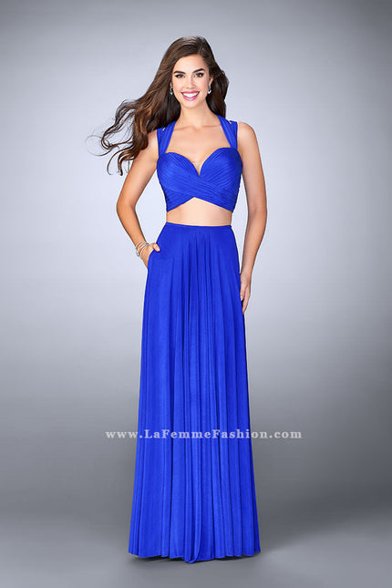 Picture of: Two Piece Prom Dress with Pockets and Strappy Back in Blue, Style: 23940, Main Picture