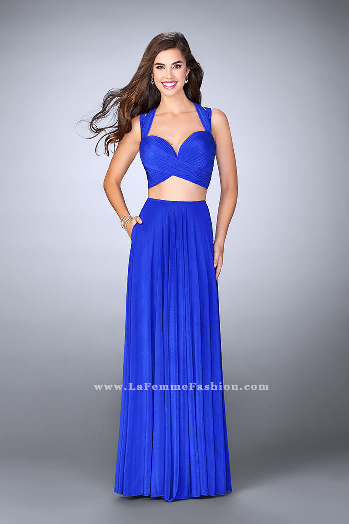 Picture of: Two Piece Prom Dress with Pockets and Strappy Back in Blue, Style: 23940, Main Picture