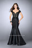 Picture of: Mikado Mermaid Dress with Lace Top and Cap Sleeves in Black, Style: 23960, Detail Picture 1