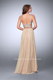 Picture of: Two Piece A-line Prom Dress with Beaded Cut Out Top in Nude, Style: 23966, Back Picture