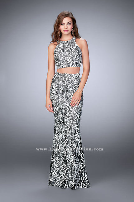 Picture of: Two Piece Multi-Colored Lace Dress with Racer Back in Black, Style: 23976, Main Picture