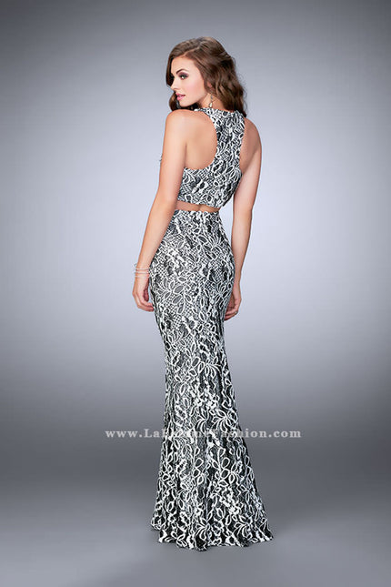 Picture of: Two Piece Multi-Colored Lace Dress with Racer Back in Black, Style: 23976, Back Picture