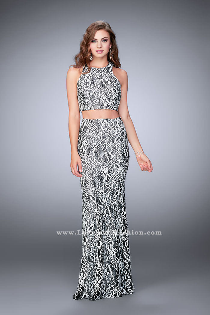 Picture of: Two Piece Multi-Colored Lace Dress with Racer Back in Black, Style: 23976, Detail Picture 1
