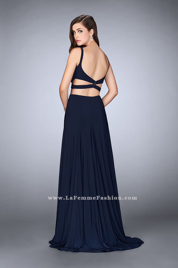 Picture of: Two Piece Jersey Dress with Cut Outs and Open Back in Blue, Style: 23986, Back Picture