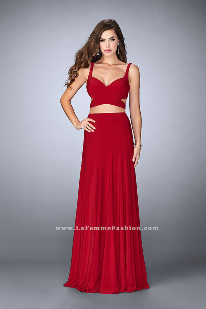 Picture of: Two Piece Jersey Dress with Cut Outs and Open Back in Red, Style: 23986, Detail Picture 1