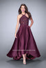 Picture of: High Low A-line Dress with Lace Top and Satin Skirt in Purple, Style: 24012, Main Picture