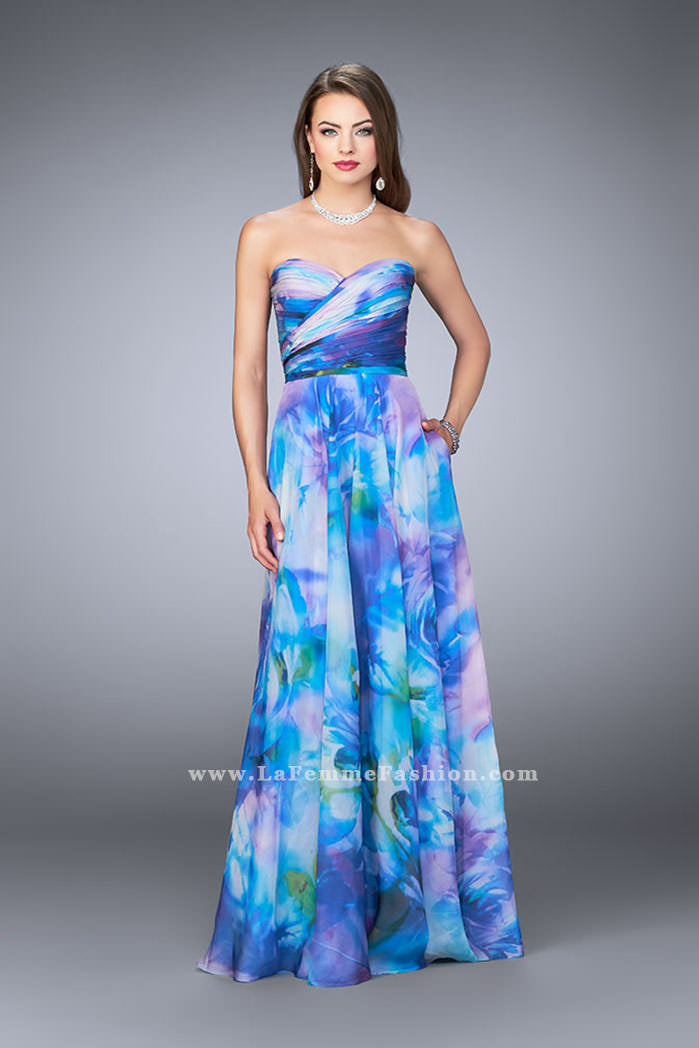 Picture of: Strapless Chiffon Prom Dress Rose Print Fabric in Print, Style: 24021, Main Picture