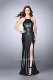 Picture of: High Neck Vegan Leather Dress with Side Slit in Black, Style: 24022, Main Picture