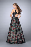 Picture of: Long A-line Rose Print Gown with Vegan Leather Top in Print, Style: 24025, Back Picture