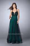 Picture of: A-line Tulle Dress with Lace Top and Deep V Neckline in Green, Style: 24034, Main Picture