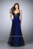 Picture of: A-line Tulle Dress with Lace Top and Deep V Neckline in Blue, Style: 24034, Detail Picture 2