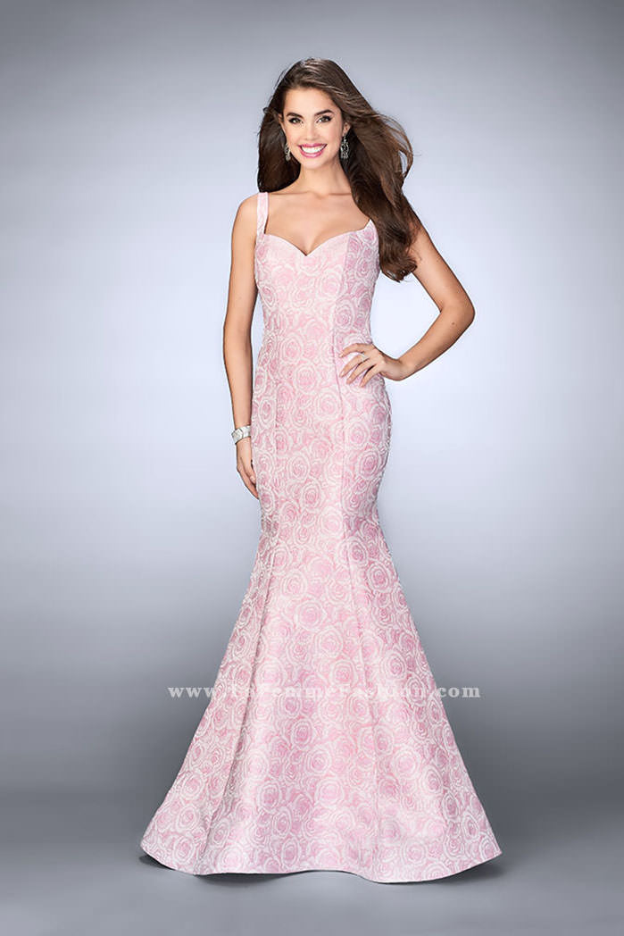 Picture of: Rose Printed Prom Dress with Mermaid Skirt and Bow in Pink, Style: 24063, Main Picture