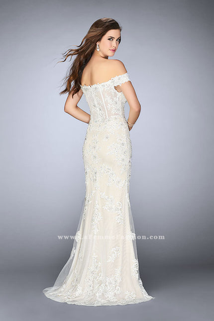 Picture of: Long Tulle Prom Dress with Beaded Lace Appliques in White, Style: 24068, Back Picture