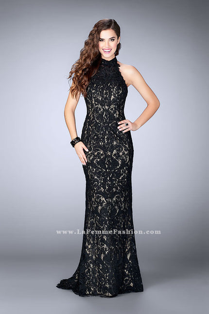 Picture of: Beaded Lace Prom Dress with Open Back in Black, Style: 24089, Detail Picture 1