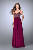 Picture of: Chiffon A-line Dress with Beaded Top and Cutout Back in Pink, Style: 24121, Main Picture