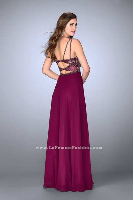 Picture of: Chiffon A-line Dress with Beaded Top and Cutout Back in Pink, Style: 24121, Back Picture