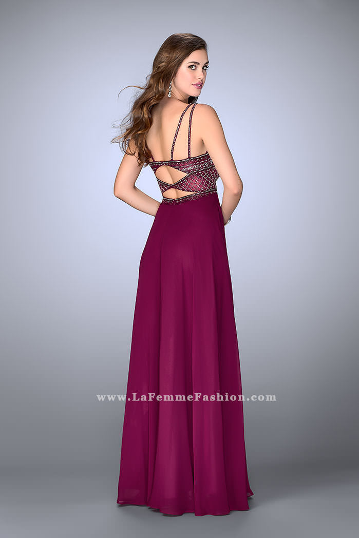 Picture of: Chiffon A-line Dress with Beaded Top and Cutout Back in Pink, Style: 24121, Back Picture