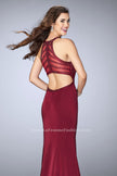 Picture of: Long Jersey Prom Dress with Beaded Neckline in Red, Style: 24127, Main Picture