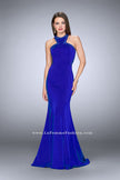 Picture of: Long Jersey Prom Dress with Beaded Neckline in Blue, Style: 24127, Detail Picture 3