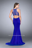 Picture of: Long Jersey Prom Dress with Beaded Neckline in Blue, Style: 24127, Detail Picture 4