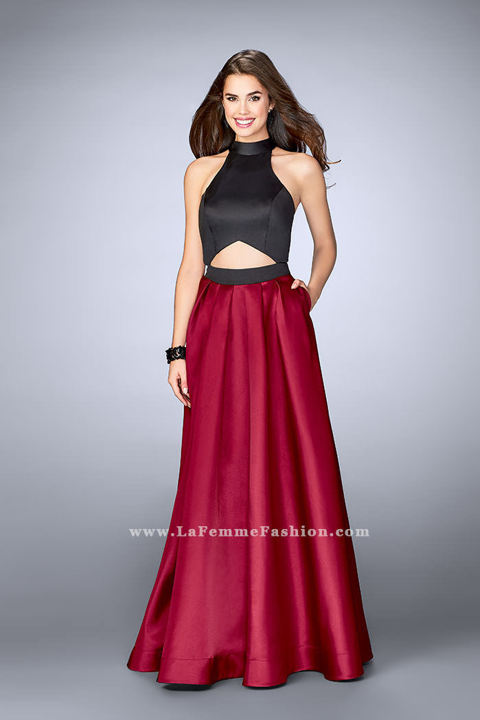 Picture of: Long Mikado A-line Dress with Cut Outs and Pockets in Red, Style: 24135, Main Picture