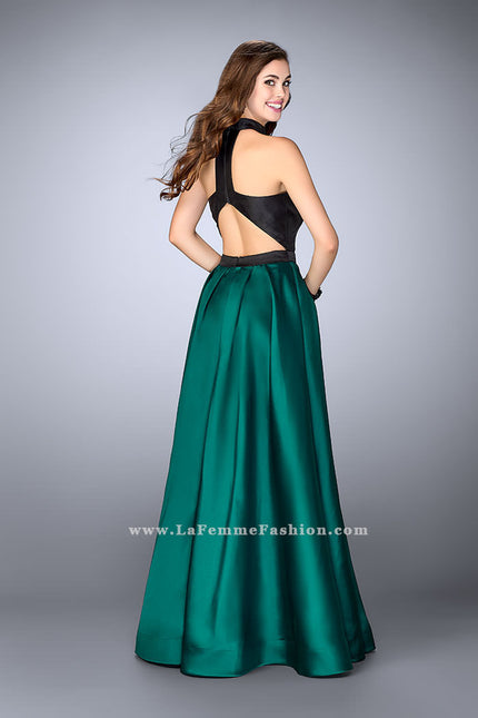 Picture of: Long Mikado A-line Dress with Cut Outs and Pockets in Green, Style: 24135, Back Picture
