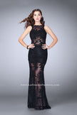 Picture of: Lace Romper Prom Dress with Scalloped V Back in Black, Style: 24145, Main Picture