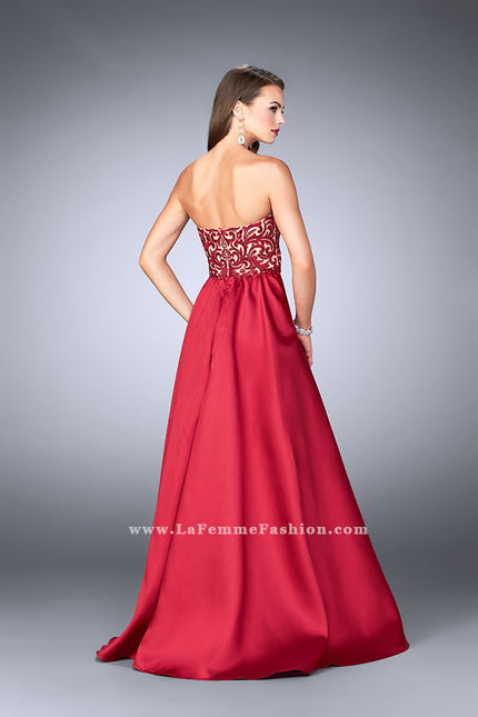 Picture of: Strapless Embroidered Prom Dress with Cape Overlay in Red, Style: 24146, Back Picture
