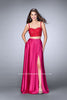 Picture of: Two Piece Satin A-line Dress with Slit and Lace Top in Pink, Style: 24159, Main Picture