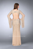 Picture of: Bell Sleeve Dress with Beaded Pattern and Open Back in Nude, Style: 24162, Back Picture
