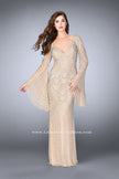 Picture of: Bell Sleeve Dress with Beaded Pattern and Open Back in Nude, Style: 24162, Detail Picture 3