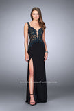 Picture of: Sheer Prom Dress with Lace and Rhinestones in Black, Style: 24168, Main Picture