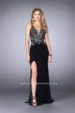 Picture of: Fitted Jersey Dress with Metallic Lace and Open Back in Black, Style: 24206, Main Picture