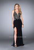 Picture of: Fitted Jersey Dress with Metallic Lace and Open Back in Black, Style: 24206, Main Picture