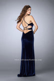 Picture of: Velvet Prom Dress with High Neck and Pockets in Blue, Style: 24218, Back Picture