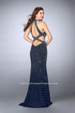 Picture of: Long Beaded Prom Gown with Strappy X Back in Blue, Style: 24230, Back Picture