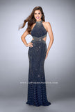 Picture of: Long Beaded Prom Gown with Strappy X Back in Blue, Style: 24230, Detail Picture 1