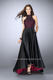 Picture of: High Low Prom Dress with Lace Top and Strappy Back in Black, Style: 24234, Main Picture