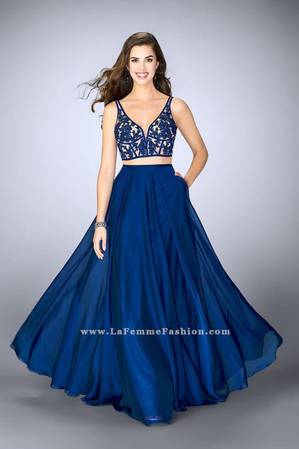 Picture of: Two Piece A-line Dress with Sheer Lace Bustier Top in Blue, Style: 24237, Main Picture