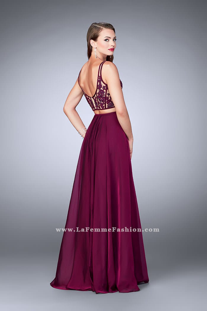 Picture of: Two Piece A-line Dress with Sheer Lace Bustier Top in Pink, Style: 24237, Back Picture