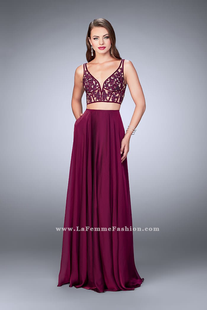 Picture of: Two Piece A-line Dress with Sheer Lace Bustier Top in Pink, Style: 24237, Detail Picture 1